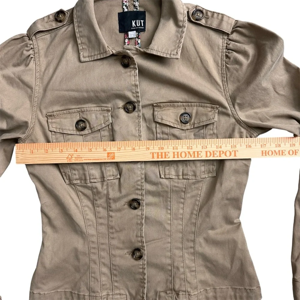 Kut From The Kloth Khaki Utility Jacket Women’s Small Button Front Cotton Blend - Picture 4 of 7